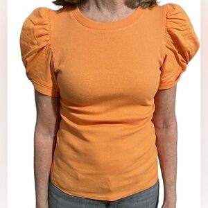 NWT Vince Camuto Orange Puff Sleeve Rib Top